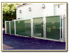 Chain Link Fence with Green Slats